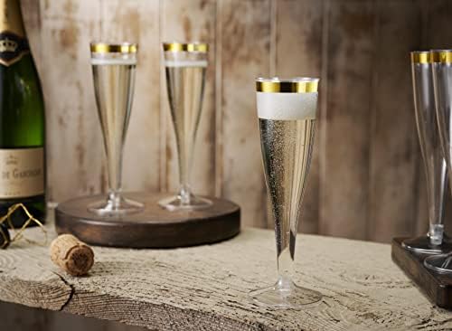 Paquete de 50 Copas de Champagne de Plástico con Borde Dorado Munfix 5 Oz, Vasos Desechables Elegantes para Bodas y Fiestas - imagen 6