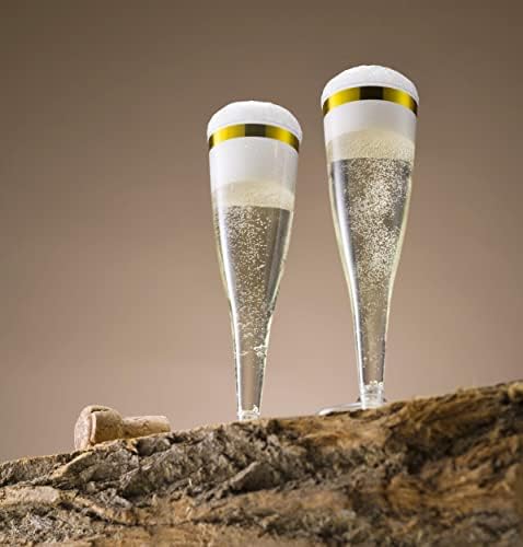 Paquete de 50 Copas de Champagne de Plástico con Borde Dorado Munfix 5 Oz, Vasos Desechables Elegantes para Bodas y Fiestas - imagen 7