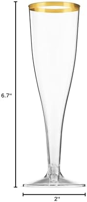 Paquete de 50 Copas de Champagne de Plástico con Borde Dorado Munfix 5 Oz, Vasos Desechables Elegantes para Bodas y Fiestas - imagen 8