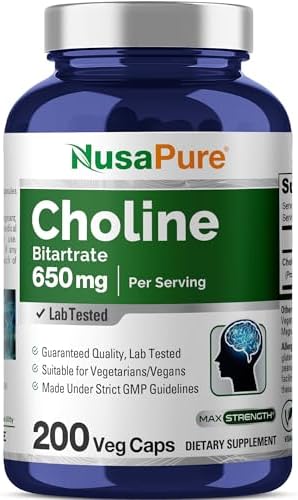 NusaPure Colina Bitartrato - Apto para Vegetarianos/Veganos, Sin OGM - 650 mg, 200 Cápsulas - imagen 1