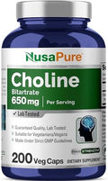 NusaPure Colina Bitartrato - Apto para Vegetarianos/Veganos, Sin OGM - 650 mg, 200 Cápsulas - imagen 1