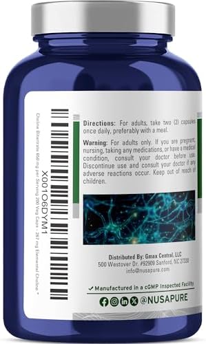 NusaPure Colina Bitartrato - Apto para Vegetarianos/Veganos, Sin OGM - 650 mg, 200 Cápsulas - imagen 3