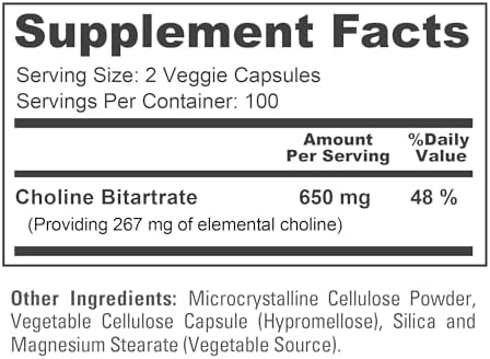 NusaPure Colina Bitartrato - Apto para Vegetarianos/Veganos, Sin OGM - 650 mg, 200 Cápsulas - imagen 4