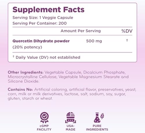 Cápsulas de Quercetina 500mg de Alta Potencia - Antioxidante Flavonoide para el Corazón y Sistema Inmunológico - Vegano - Hecho en Laboratorio cGMP - imagen 8