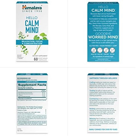 Suplemento Herbal Himalaya Hello Calm Mind con Bacopa, L-Theanina y Gotu Kola, Apoya la Concentración y la Relajación, Vegano, Sin Gluten, 60 Cápsulas - imagen 7