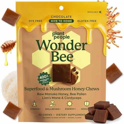 Plant People WonderBee Super Mushroom Chews de Miel Manuka - Polen de Abeja, Melena de León y Cordyceps - Apoyo Cognitivo, Energía e Inmunidad - - imagen 1