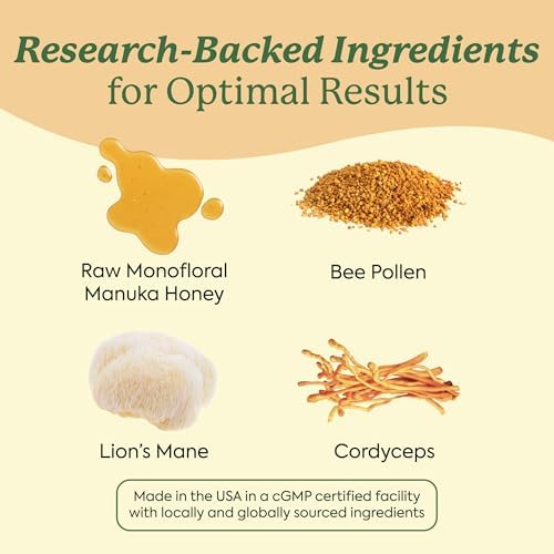 Plant People WonderBee Super Mushroom Chews de Miel Manuka - Polen de Abeja, Melena de León y Cordyceps - Apoyo Cognitivo, Energía e Inmunidad - - imagen 4