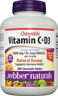 Webber Naturals Vitamina C + D3, 200 Tabletas Masticables - Sabor Naranja Natural, 1000mg de Vitamina C y 1000IU de Vitamina D3, Soporte - imagen 1