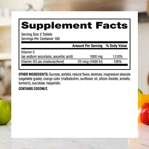 Webber Naturals Vitamina C + D3, 200 Tabletas Masticables - Sabor Naranja Natural, 1000mg de Vitamina C y 1000IU de Vitamina D3, Soporte - imagen 6