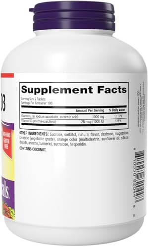 Webber Naturals Vitamina C + D3, 200 Tabletas Masticables - Sabor Naranja Natural, 1000mg de Vitamina C y 1000IU de Vitamina D3, Soporte - imagen 8