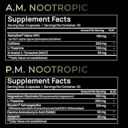 AMPM Nootropic Total Focus + Calm 9X Fuerza con Cafeína, L-Theanina, Alpha GPC, L-Tirosina y Ashwagandha - Suplementos Energéticos para Memoria y - imagen 2