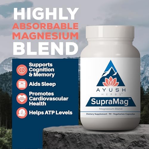 Ayush Herbs SupraMag - Suplemento de Magnesio Complejo de 400mg con Magnesio Bisglicinato, Citrato y Ororato para Sueño, Energía y Salud Cerebral - - imagen 2