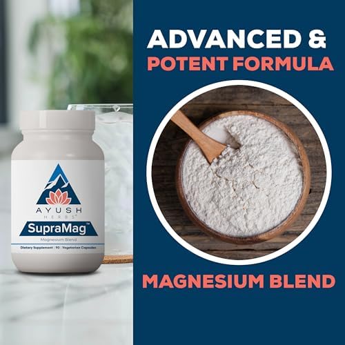 Ayush Herbs SupraMag - Suplemento de Magnesio Complejo de 400mg con Magnesio Bisglicinato, Citrato y Ororato para Sueño, Energía y Salud Cerebral - - imagen 4