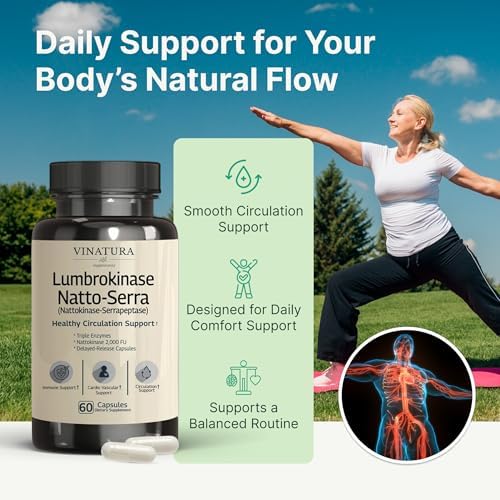 Suplemento de Enzimas VINATURA Lumbroquinasa, Serrapeptasa y Nattokinasa - 2000 FU, 60 Cápsulas para Apoyo a la Circulación Sanguínea - imagen 3