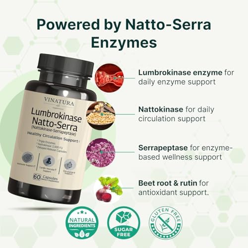 Suplemento de Enzimas VINATURA Lumbroquinasa, Serrapeptasa y Nattokinasa - 2000 FU, 60 Cápsulas para Apoyo a la Circulación Sanguínea - imagen 4