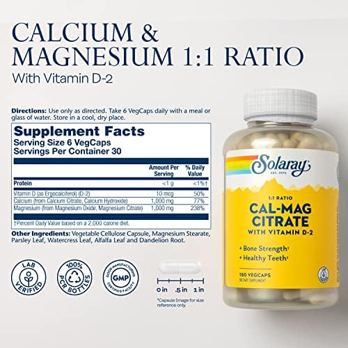 SOLARAY Citrato de Calcio y Magnesio 1:1 con Vitamina D2 - Suplementos de Calcio para Hombres y Mujeres - 1000mg de Calcio, 1000mg de Magnesio - - imagen 2