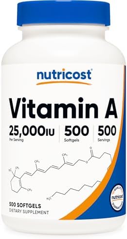 Nutricost Vitamina A 25000 IU, 500 Softgels, Sin OGM, Libre de Gluten - imagen 1