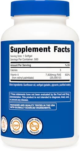 Nutricost Vitamina A 25000 IU, 500 Softgels, Sin OGM, Libre de Gluten - imagen 5