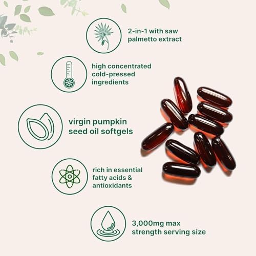 Cápsulas de Aceite de Semilla de Calabaza HWAXIGO con Saw Palmetto – Mezcla Fría de 3000mg para Crecimiento Capilar, Próstata y Soporte Urinario – - imagen 4