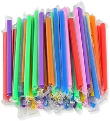 400 Pzs Popotes Desechables Jumbo de Colores para Smoothies y Milkshakes, Popotes para Té de Burbuja, Envuelto Individualmente (1.1 cm x 25 cm) - imagen 1
