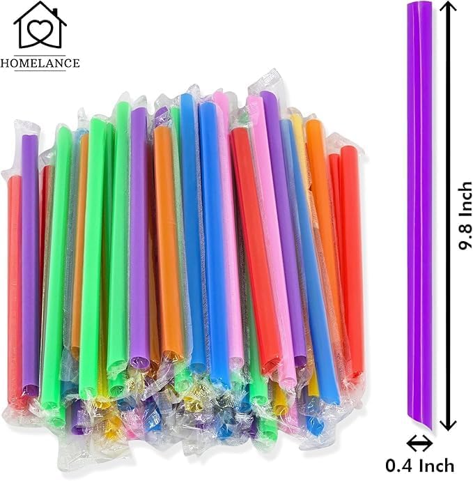 400 Pzs Popotes Desechables Jumbo de Colores para Smoothies y Milkshakes, Popotes para Té de Burbuja, Envuelto Individualmente (1.1 cm x 25 cm) - imagen 2