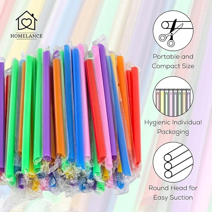 400 Pzs Popotes Desechables Jumbo de Colores para Smoothies y Milkshakes, Popotes para Té de Burbuja, Envuelto Individualmente (1.1 cm x 25 cm) - imagen 5