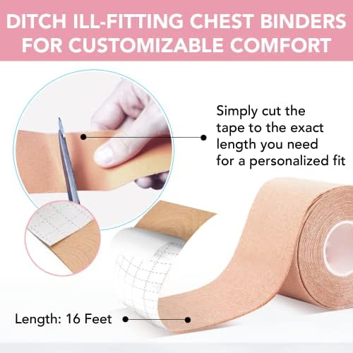 Cinta de Compresión Extra Ancha de 4 Pulgadas en Color Beige (16 ft) | Cinta de Algodón Stretch Ajustable para Binding FTM y No Binario | Resistente - imagen 5