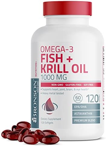 Bronson Omega-3 Aceite de Pescado + Krill 1000 MG EPA DHA Astaxantina Mezcla Premium - Salud Articular, Cerebral y Visual - No GMO, Probado en - imagen 1