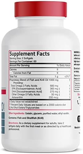Bronson Omega-3 Aceite de Pescado + Krill 1000 MG EPA DHA Astaxantina Mezcla Premium - Salud Articular, Cerebral y Visual - No GMO, Probado en - imagen 2