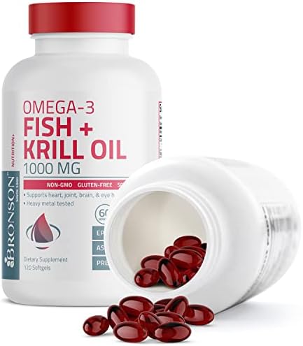 Bronson Omega-3 Aceite de Pescado + Krill 1000 MG EPA DHA Astaxantina Mezcla Premium - Salud Articular, Cerebral y Visual - No GMO, Probado en - imagen 3