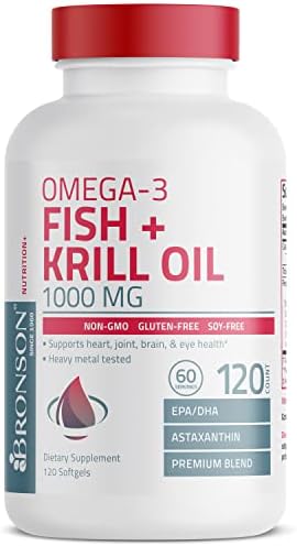 Bronson Omega-3 Aceite de Pescado + Krill 1000 MG EPA DHA Astaxantina Mezcla Premium - Salud Articular, Cerebral y Visual - No GMO, Probado en - imagen 4
