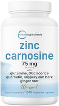 Zinc Carnosina 75mg, 240 Cápsulas Veganas | Suplemento de Zinc 10 en 1 para Hombres y Mujeres con Glutamina, Regaliz DGL, Quercetina, Olmo - imagen 1