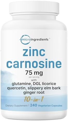 Zinc Carnosina 75mg, 240 Cápsulas Veganas | Suplemento de Zinc 10 en 1 para Hombres y Mujeres con Glutamina, Regaliz DGL, Quercetina, Olmo - imagen 1