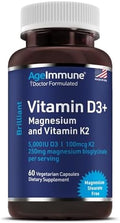 AgeImmune Brilliant D3+ Complejo - 60 Cápsulas - 5000 IU de Vitamina D3 + K2 + Suplemento de Magnesio Glicinato - Formulado por Médicos para Soporte - imagen 1