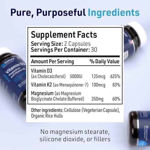 AgeImmune Brilliant D3+ Complejo - 60 Cápsulas - 5000 IU de Vitamina D3 + K2 + Suplemento de Magnesio Glicinato - Formulado por Médicos para Soporte - imagen 2