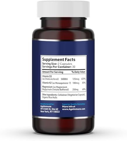 AgeImmune Brilliant D3+ Complejo - 60 Cápsulas - 5000 IU de Vitamina D3 + K2 + Suplemento de Magnesio Glicinato - Formulado por Médicos para Soporte - imagen 3