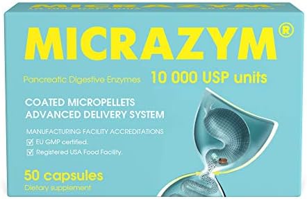 Micrazym AVVA Pharma Enzimas Pancreáticas - Suplementos Digestivos Efectivos de 10,000 USP - 50 Cápsulas de Acción Rápida con Amilasa, Lipasa y - imagen 1