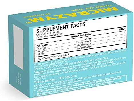 Micrazym AVVA Pharma Enzimas Pancreáticas - Suplementos Digestivos Efectivos de 10,000 USP - 50 Cápsulas de Acción Rápida con Amilasa, Lipasa y - imagen 3