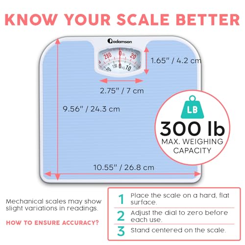 Báscula Analógica Adamson A21 para Peso Corporal - Hasta 300 LB - Nueva - Superficie Antideslizante de Goma + Números Grandes - Escala de Baño - imagen 8