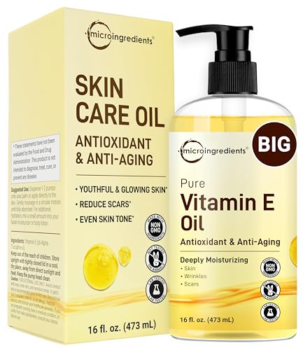 Aceite de Vitamina E Pura Micro Ingredients 40,000 IU, 16oz – Hidratante Profundo para Piel, Cara y Cabello Seco, Cicatrices y Estrías – Sin - imagen 1