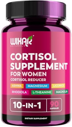Suplementos de Cortisol WIXAR para Mujeres con Ashwagandha, Magnesio, L-Teanina y Rhodiola Rosea - Manejo del Cortisol Alto - Soporte para Sueño, - imagen 1
