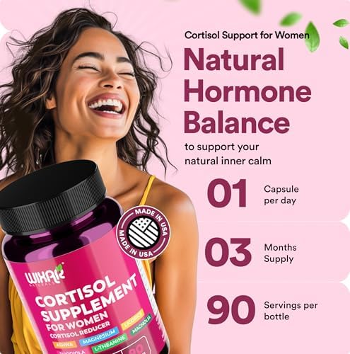 Suplementos de Cortisol WIXAR para Mujeres con Ashwagandha, Magnesio, L-Teanina y Rhodiola Rosea - Manejo del Cortisol Alto - Soporte para Sueño, - imagen 2