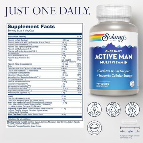 SOLARAY Multivitamínico Diario para Hombres Activos - Apoyo Inmunológico y Energía Celular con Vitamina D, C, B12, B6, Zinc, Luteína, Enzimas - imagen 2