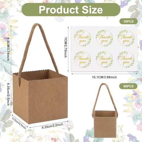 Beupy 60 Pzas de Bolsas de Papel Kraft para Suculentas de 2.5 Pulgadas con Manijas y Etiquetas de Agradecimiento para Bodas, Baby Showers y - imagen 2