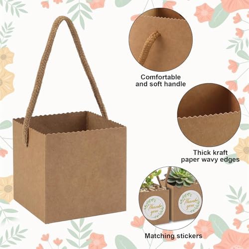 Beupy 60 Pzas de Bolsas de Papel Kraft para Suculentas de 2.5 Pulgadas con Manijas y Etiquetas de Agradecimiento para Bodas, Baby Showers y - imagen 3