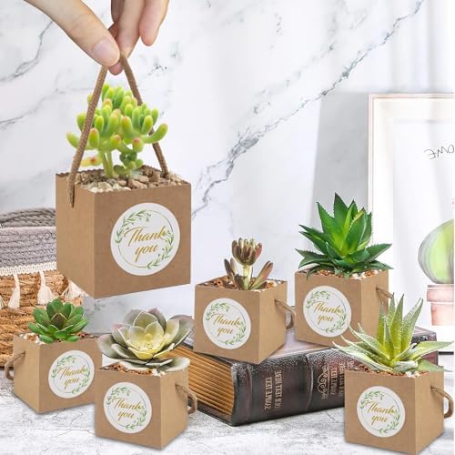 Beupy 60 Pzas de Bolsas de Papel Kraft para Suculentas de 2.5 Pulgadas con Manijas y Etiquetas de Agradecimiento para Bodas, Baby Showers y - imagen 5
