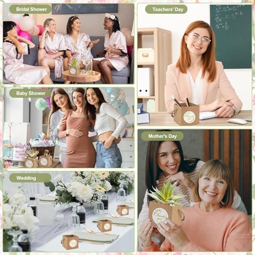 Beupy 60 Pzas de Bolsas de Papel Kraft para Suculentas de 2.5 Pulgadas con Manijas y Etiquetas de Agradecimiento para Bodas, Baby Showers y - imagen 6