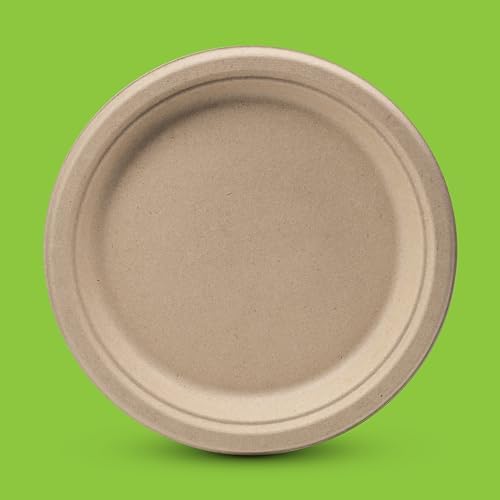 Platos Desechables de Papel 100% Compostables - Paquete de 150 Platos Biodegradables de 9” en Color Marrón, Hechos de Bagazo de Caña de Azúcar, Apto - imagen 7