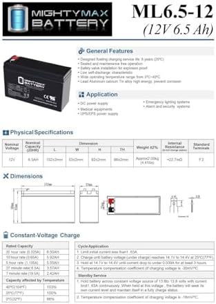 Batería de Reemplazo Mighty Max 12V 6.5Ah AGM con Terminal F2, Compatible con APC Back-UPS BE600M1 - imagen 6