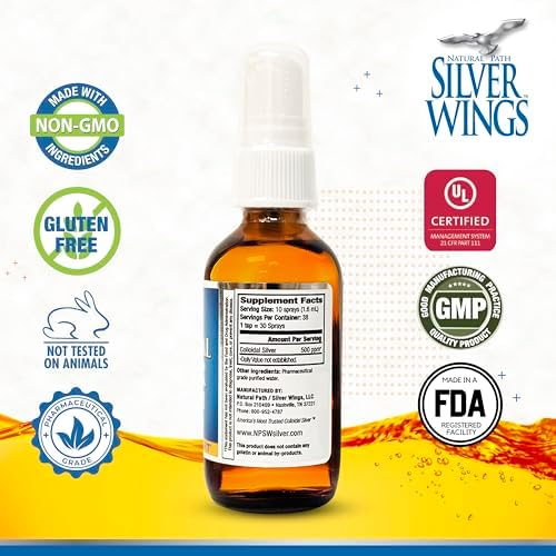 Suplemento Líquido de Soporte Inmunológico Natural Path Silver Wings - Coloidal de Plata Extra Fuerte - 500ppm (2500mcg) - Spray de 2oz - imagen 2